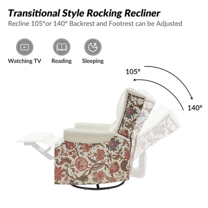 Poltrona reclinabile girevole Amelia Transitional in pelle PU con cuciture floreali di HULALA HOME