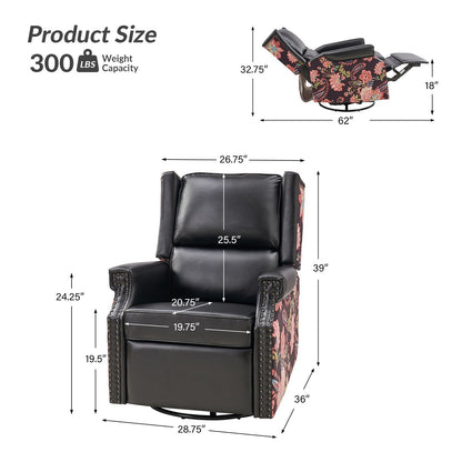 Poltrona reclinabile girevole Amelia Transitional in pelle PU con cuciture floreali di HULALA HOME