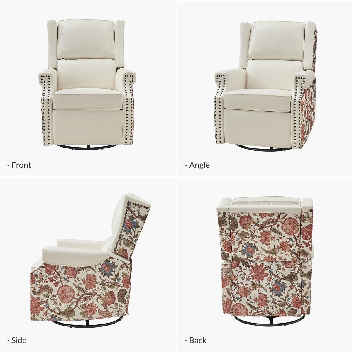Poltrona reclinabile girevole Amelia Transitional in pelle PU con cuciture floreali di HULALA HOME