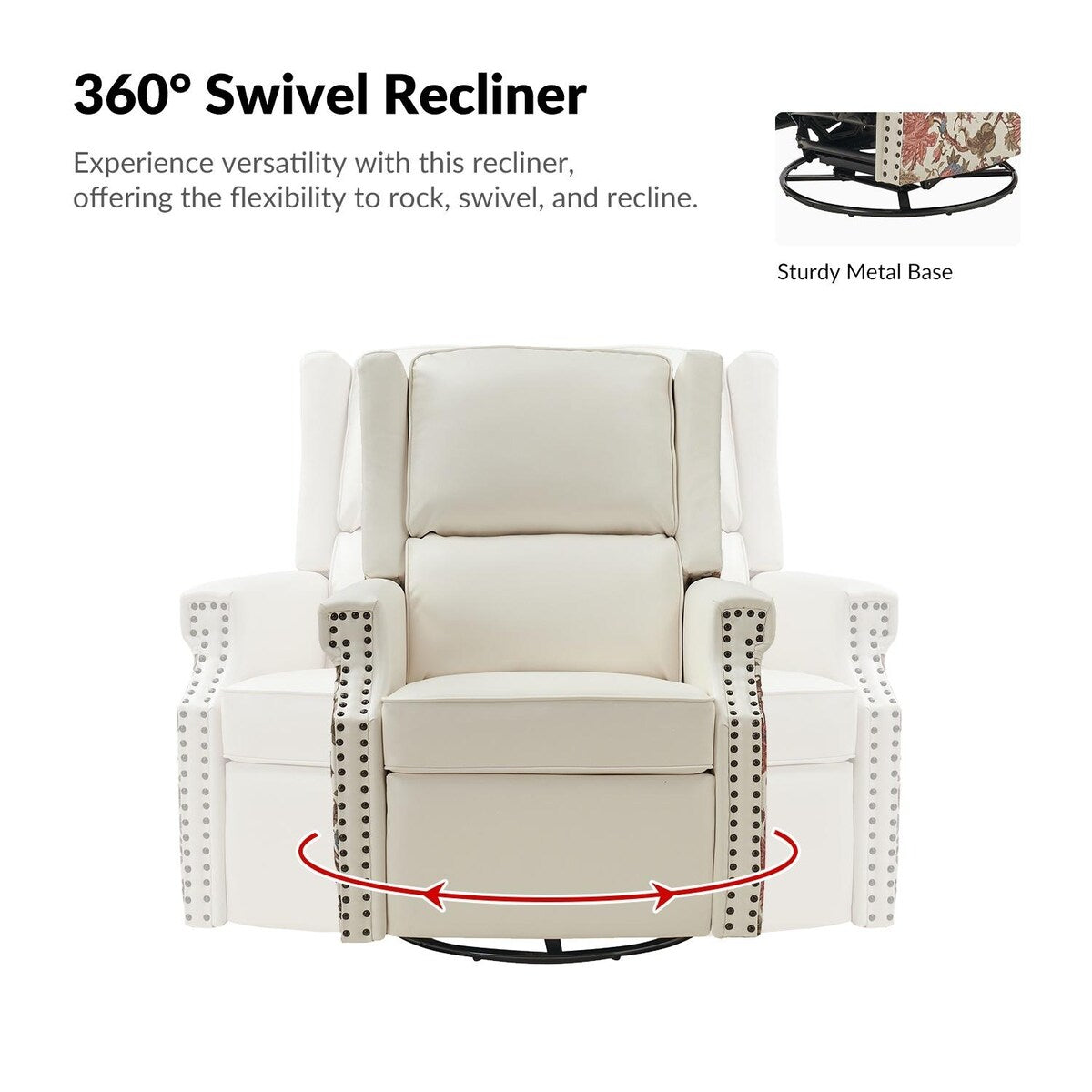 Poltrona reclinabile girevole Amelia Transitional in pelle PU con cuciture floreali di HULALA HOME