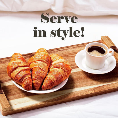 Vassoio rettangolare in legno di acacia American Atelier con manico in pelle - 18 x 9