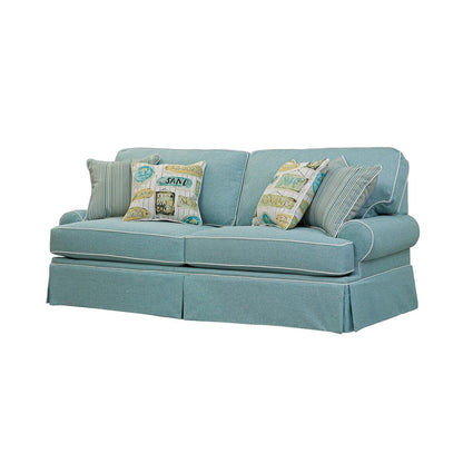 Divano modello Coastal Aqua Series di American Furniture Classics con quattro cuscini decorativi