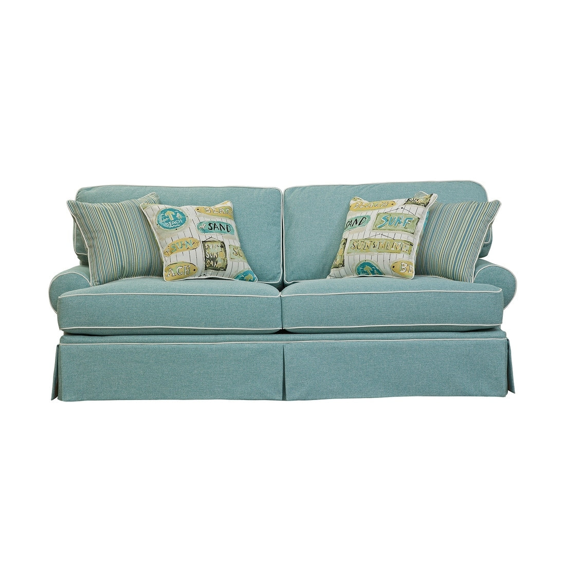 Divano modello Coastal Aqua Series di American Furniture Classics con quattro cuscini decorativi