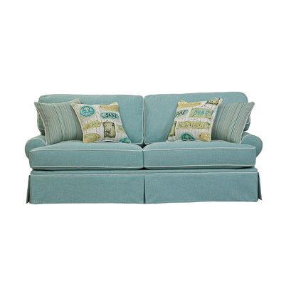 Divano modello Coastal Aqua Series di American Furniture Classics con quattro cuscini decorativi