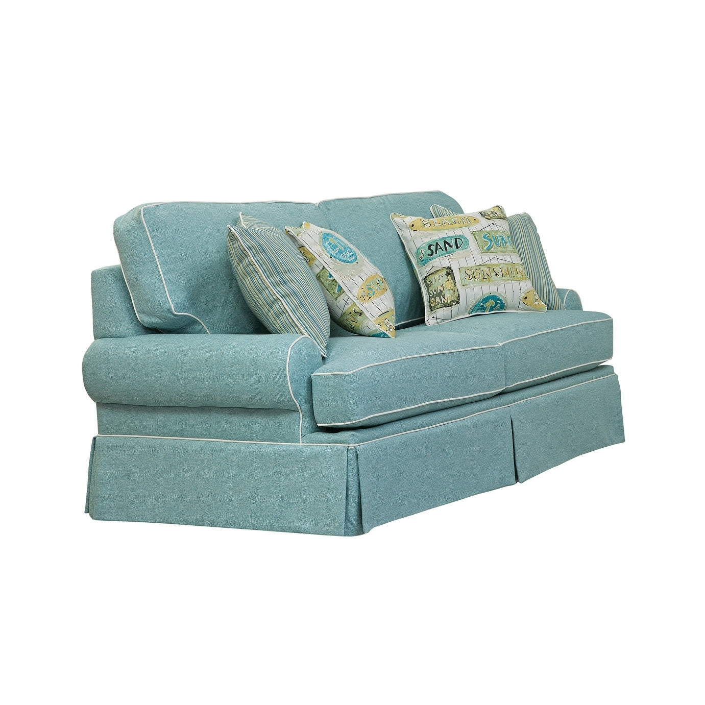 Divano modello Coastal Aqua Series di American Furniture Classics con quattro cuscini decorativi
