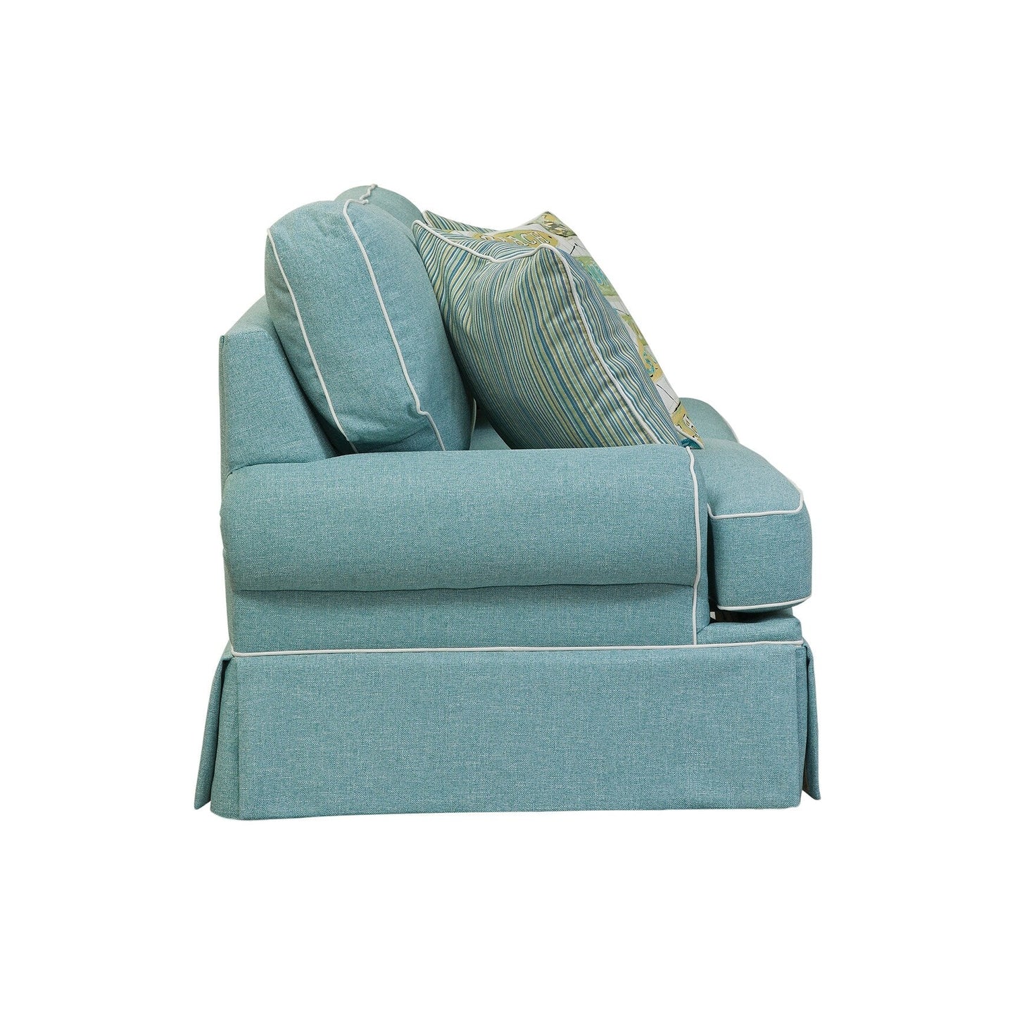 Divano modello Coastal Aqua Series di American Furniture Classics con quattro cuscini decorativi