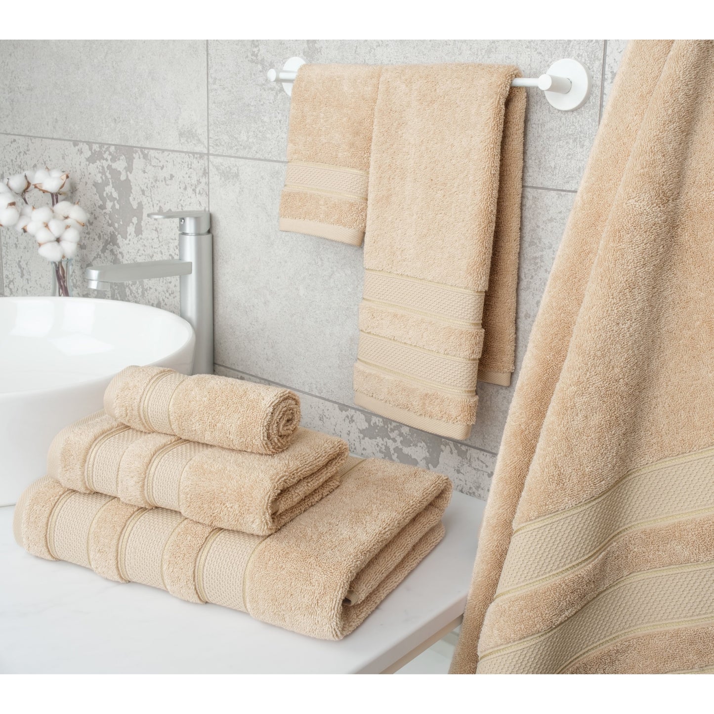 Set di asciugamani da bagno Salem in morbido lino americano, 6 pezzi di asciugamani per il bagno, grandi, 100% cotone, 2 asciugamani da bagno, 2 asciugamani per le mani, 2 salviette.