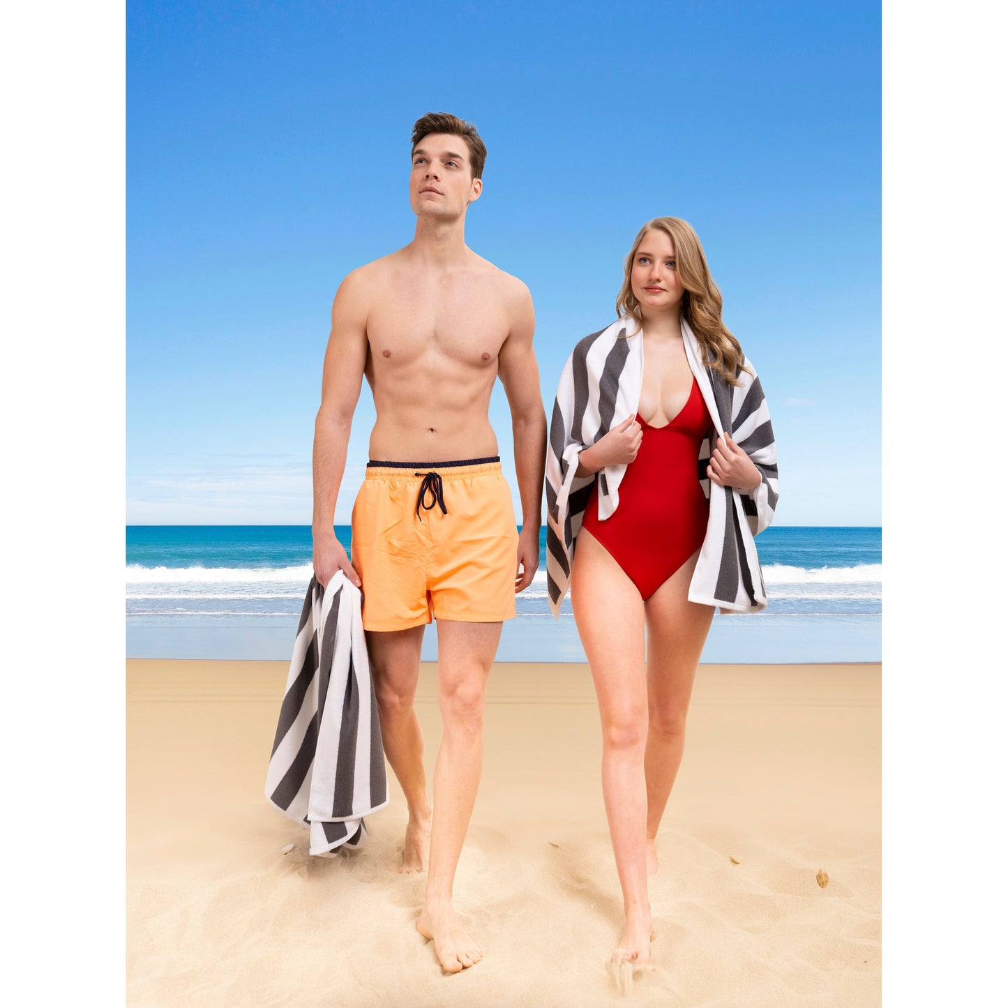 American Soft Linen, teli mare 100% cotone, confezione da 4, teli piscina a righe Cabana 30 x 60 cm