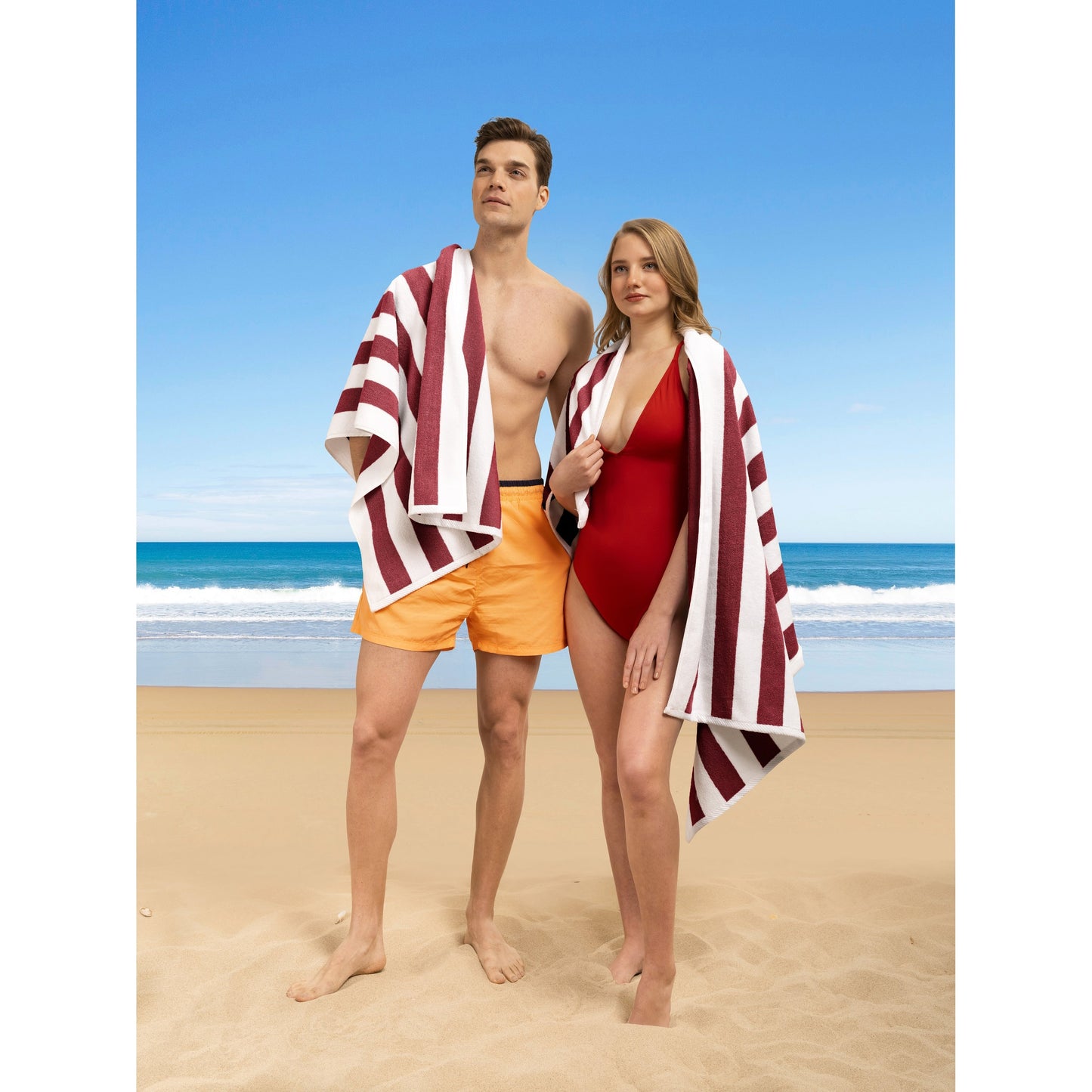 American Soft Linen, teli mare 100% cotone, confezione da 4, teli piscina a righe Cabana 30 x 60 cm