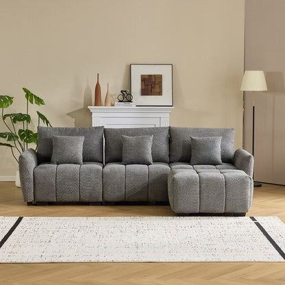 Divano americano in tessuto bouclé con pouf - 3 posti 1 pouf