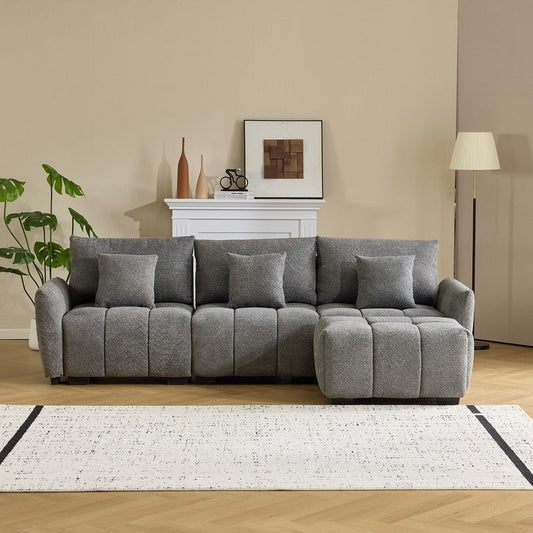 Divano americano in tessuto bouclé con pouf - 3 posti 1 pouf