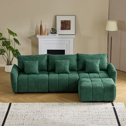 Divano americano in tessuto bouclé con pouf - 3 posti 1 pouf