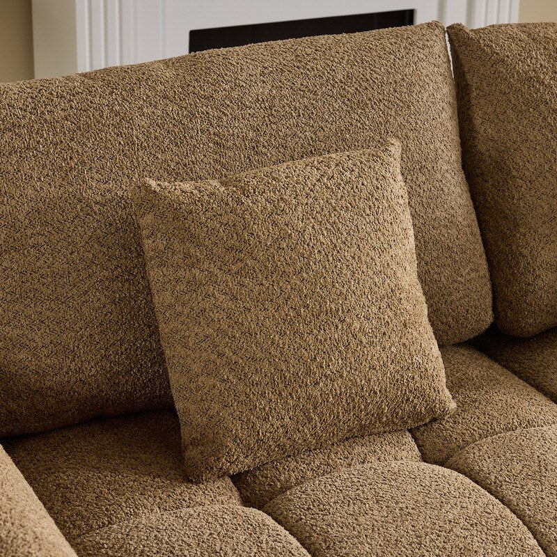 Divano americano in tessuto bouclé con pouf - 3 posti 1 pouf