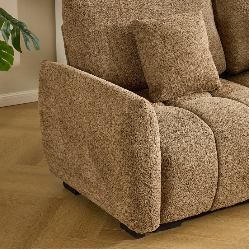 Divano americano in tessuto bouclé con pouf - 3 posti 1 pouf