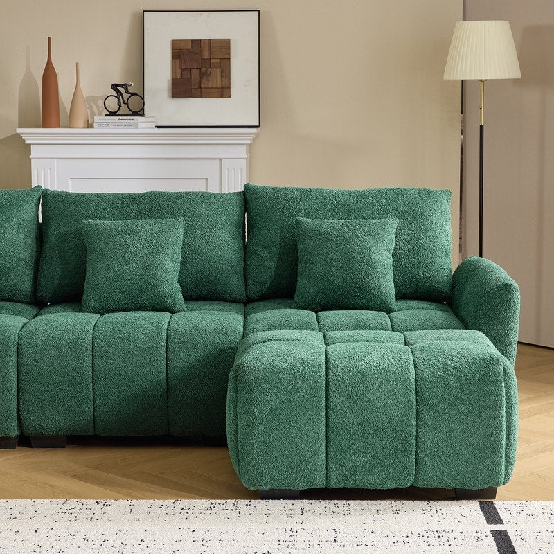 Divano americano in tessuto bouclé con pouf - 3 posti 1 pouf