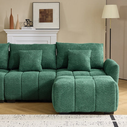 Divano americano in tessuto bouclé con pouf - 3 posti 1 pouf