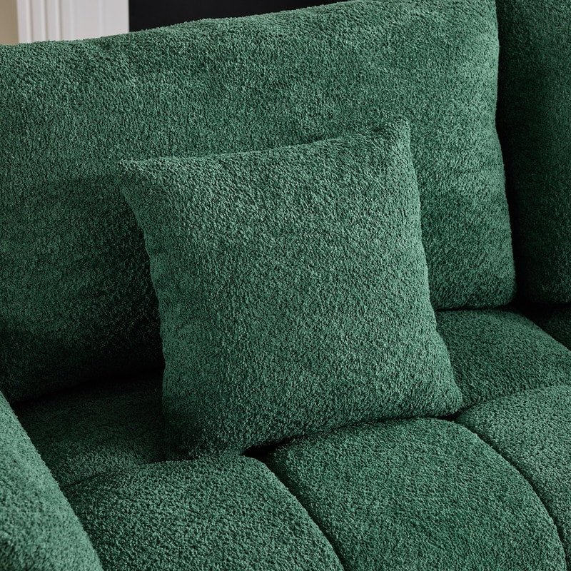 Divano americano in tessuto bouclé con pouf - 3 posti 1 pouf