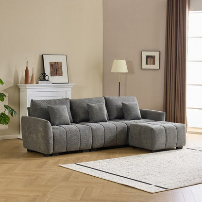 Divano americano in tessuto bouclé con pouf - 3 posti 1 pouf