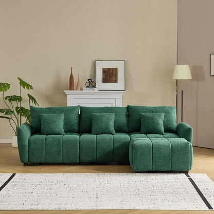Divano americano in tessuto bouclé con pouf - 3 posti 1 pouf