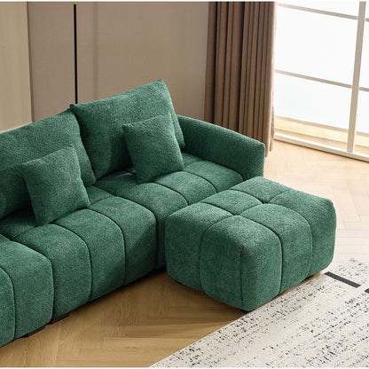 Divano americano in tessuto bouclé con pouf - 3 posti 1 pouf
