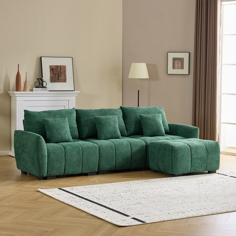 Divano americano in tessuto bouclé con pouf - 3 posti 1 pouf