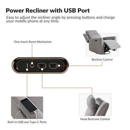 Poltrona reclinabile elettrica girevole e basculante Amin Contemporary con poggiatesta di HULALA HOME