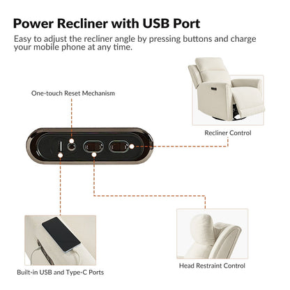 Poltrona reclinabile elettrica girevole e basculante Amin Contemporary con poggiatesta di HULALA HOME