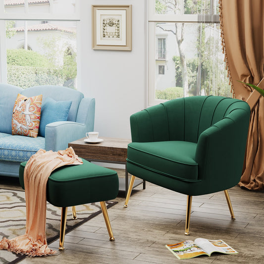 Poltrona Andeworld con poggiapiedi, poltrona laterale imbottita moderna singola, comoda poltrona da soggiorno Barrel Club