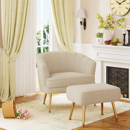 Poltrona Andeworld con poggiapiedi, poltrona laterale imbottita moderna singola, comoda poltrona da soggiorno Barrel Club