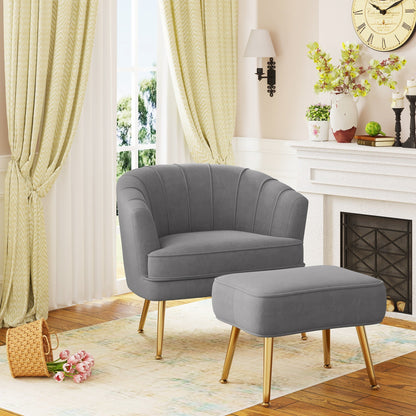 Poltrona Andeworld con poggiapiedi, poltrona laterale imbottita moderna singola, comoda poltrona da soggiorno Barrel Club