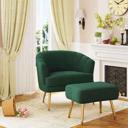 Poltrona Andeworld con poggiapiedi, poltrona laterale imbottita moderna singola, comoda poltrona da soggiorno Barrel Club