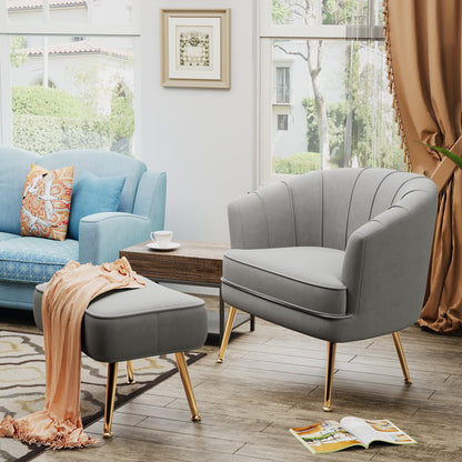 Poltrona Andeworld con poggiapiedi, poltrona laterale imbottita moderna singola, comoda poltrona da soggiorno Barrel Club