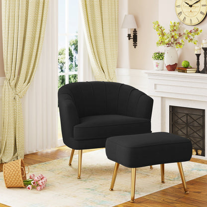 Poltrona Andeworld con poggiapiedi, poltrona laterale imbottita moderna singola, comoda poltrona da soggiorno Barrel Club