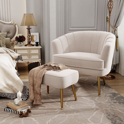 Poltrona Andeworld con poggiapiedi, poltrona laterale imbottita moderna singola, comoda poltrona da soggiorno Barrel Club