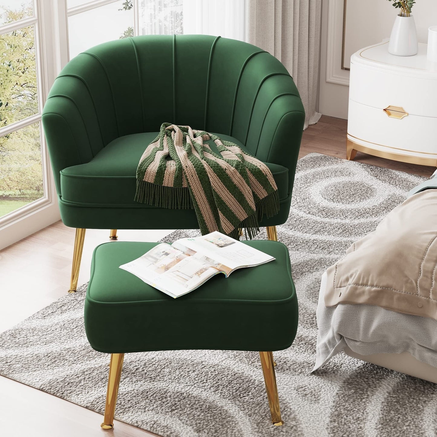 Poltrona Andeworld con poggiapiedi, poltrona laterale imbottita moderna singola, comoda poltrona da soggiorno Barrel Club