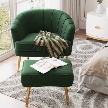 Poltrona Andeworld con poggiapiedi, poltrona laterale imbottita moderna singola, comoda poltrona da soggiorno Barrel Club