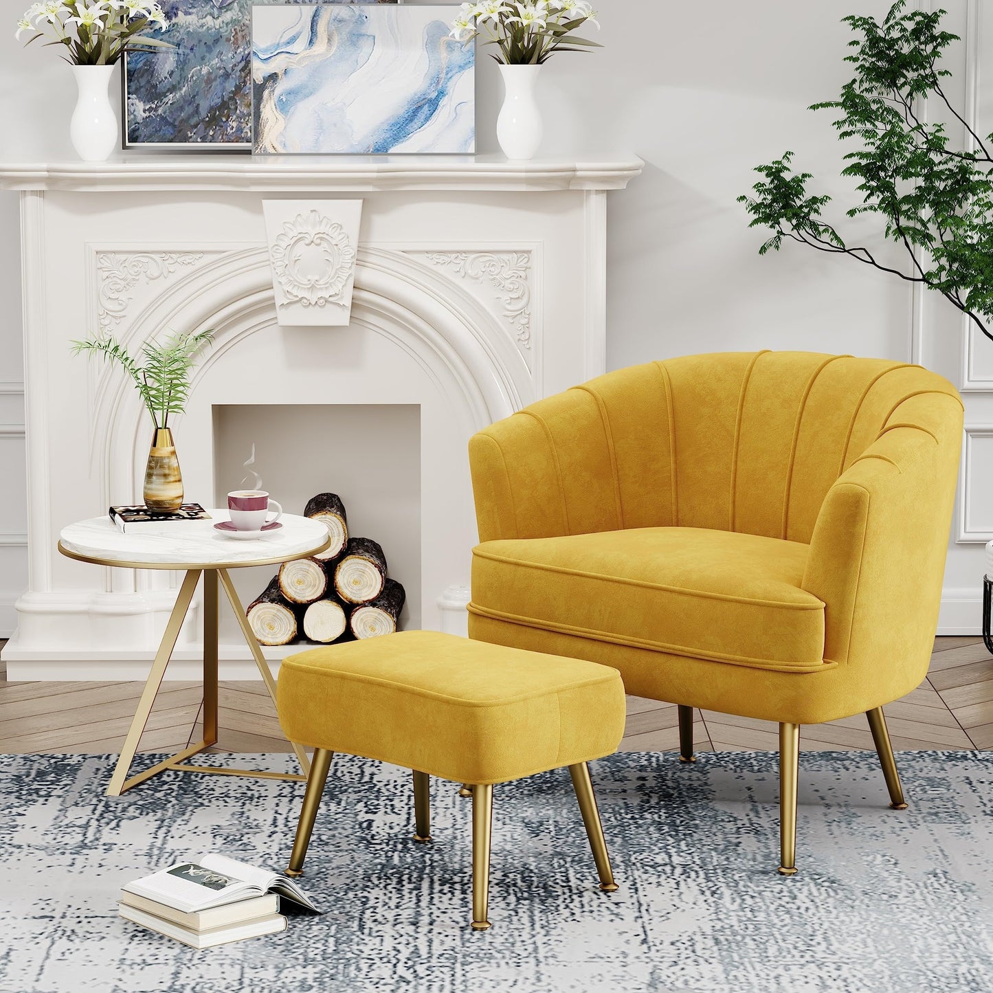 Poltrona Andeworld con poggiapiedi, poltrona laterale imbottita moderna singola, comoda poltrona da soggiorno Barrel Club