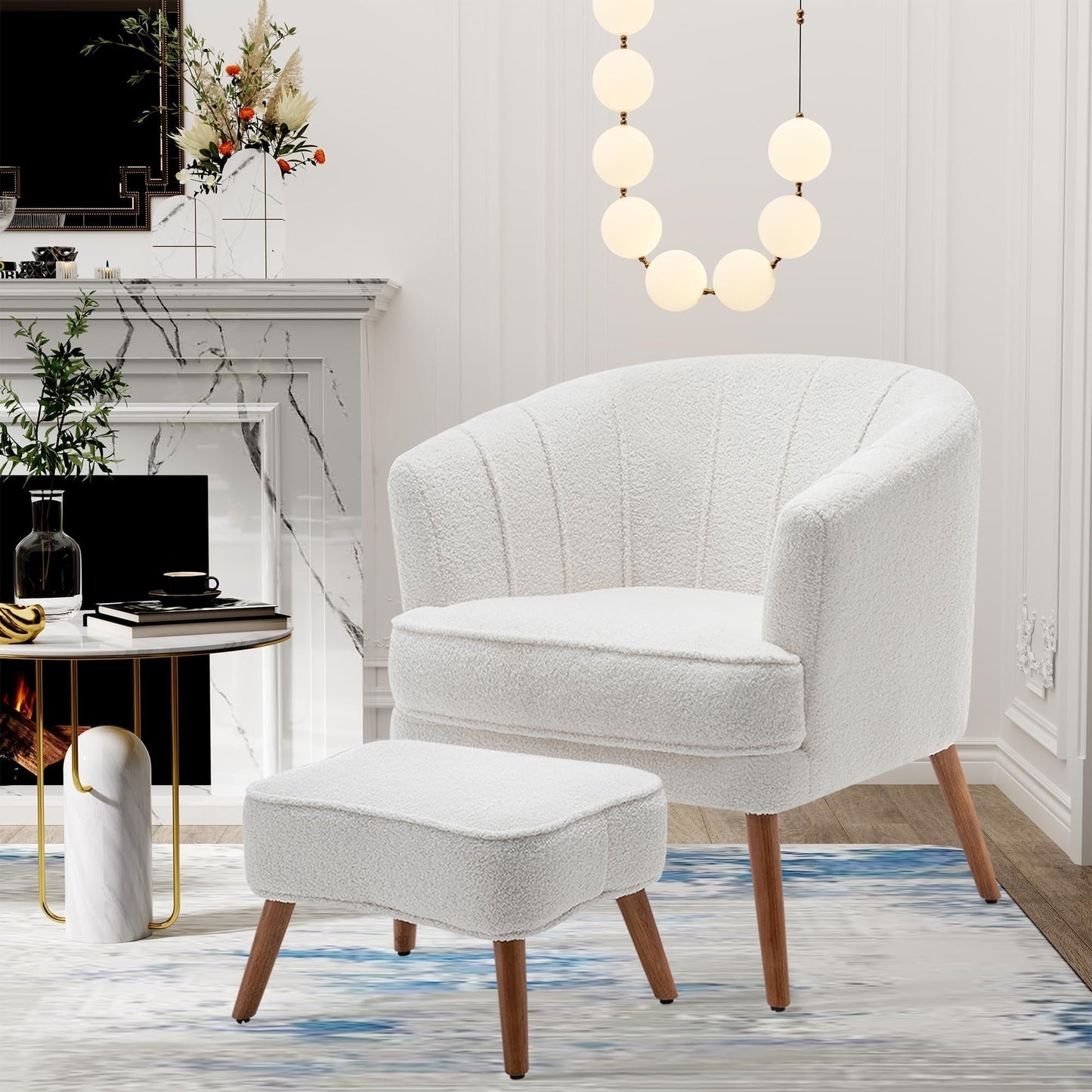 Poltrona Andeworld con poggiapiedi, poltrona laterale imbottita moderna singola, comoda poltrona da soggiorno Barrel Club
