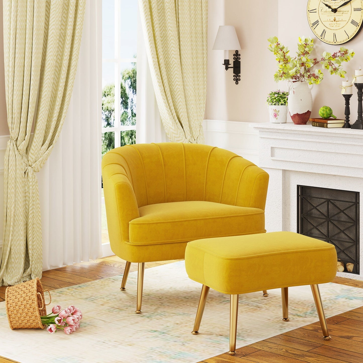 Poltrona Andeworld con poggiapiedi, poltrona laterale imbottita moderna singola, comoda poltrona da soggiorno Barrel Club