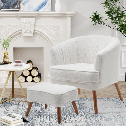 Poltrona Andeworld con poggiapiedi, poltrona laterale imbottita moderna singola, comoda poltrona da soggiorno Barrel Club