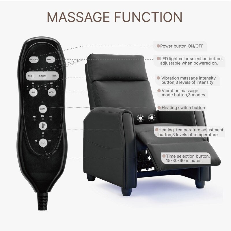 Poltrona reclinabile Andrea con luci a LED, massaggio riscaldante