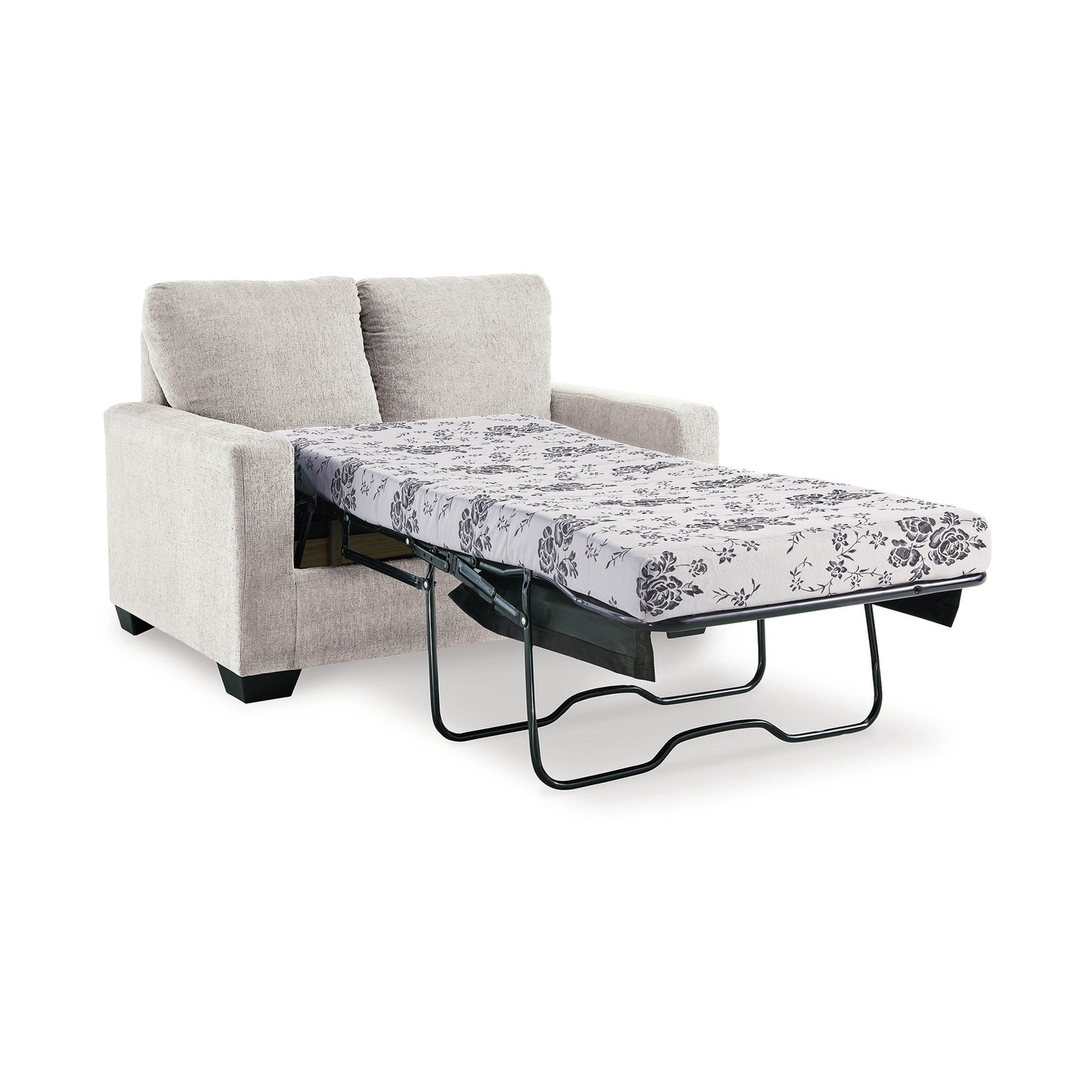 Divano letto Anise con letto estraibile singolo, poliestere bianco neve