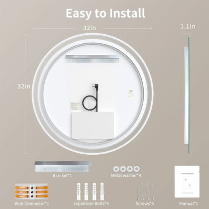 Specchio da toeletta arrotondato senza cornice, dimmerabile, antiappannamento e illuminato a LED