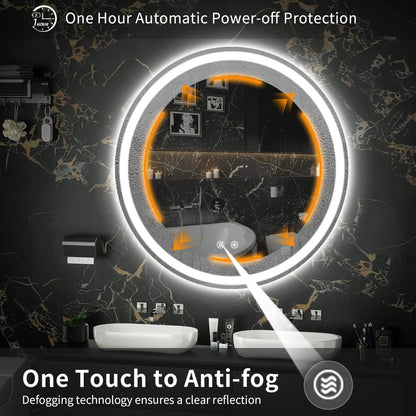Specchio da toeletta arrotondato senza cornice, dimmerabile, antiappannamento e illuminato a LED
