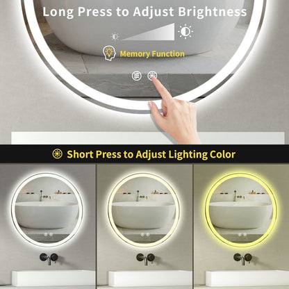 Specchio da toeletta arrotondato senza cornice, dimmerabile, antiappannamento e illuminato a LED