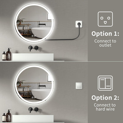 Specchio da toeletta arrotondato senza cornice, dimmerabile, antiappannamento e illuminato a LED