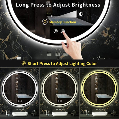 Specchio da toeletta arrotondato senza cornice, dimmerabile, antiappannamento e illuminato a LED