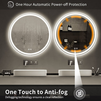 Specchio da toeletta arrotondato senza cornice, dimmerabile, antiappannamento e illuminato a LED