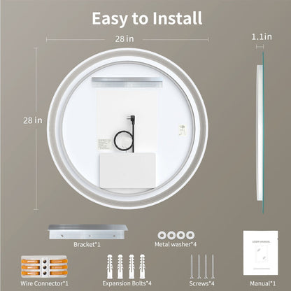 Specchio da toeletta arrotondato senza cornice, dimmerabile, antiappannamento e illuminato a LED