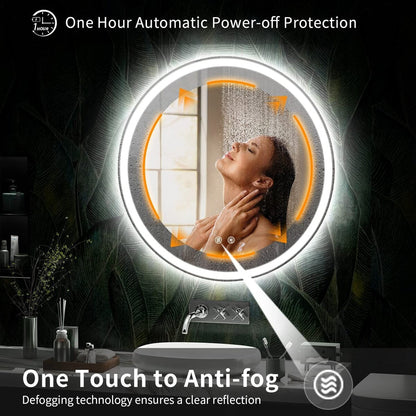 Specchio da toeletta arrotondato senza cornice, dimmerabile, antiappannamento e illuminato a LED